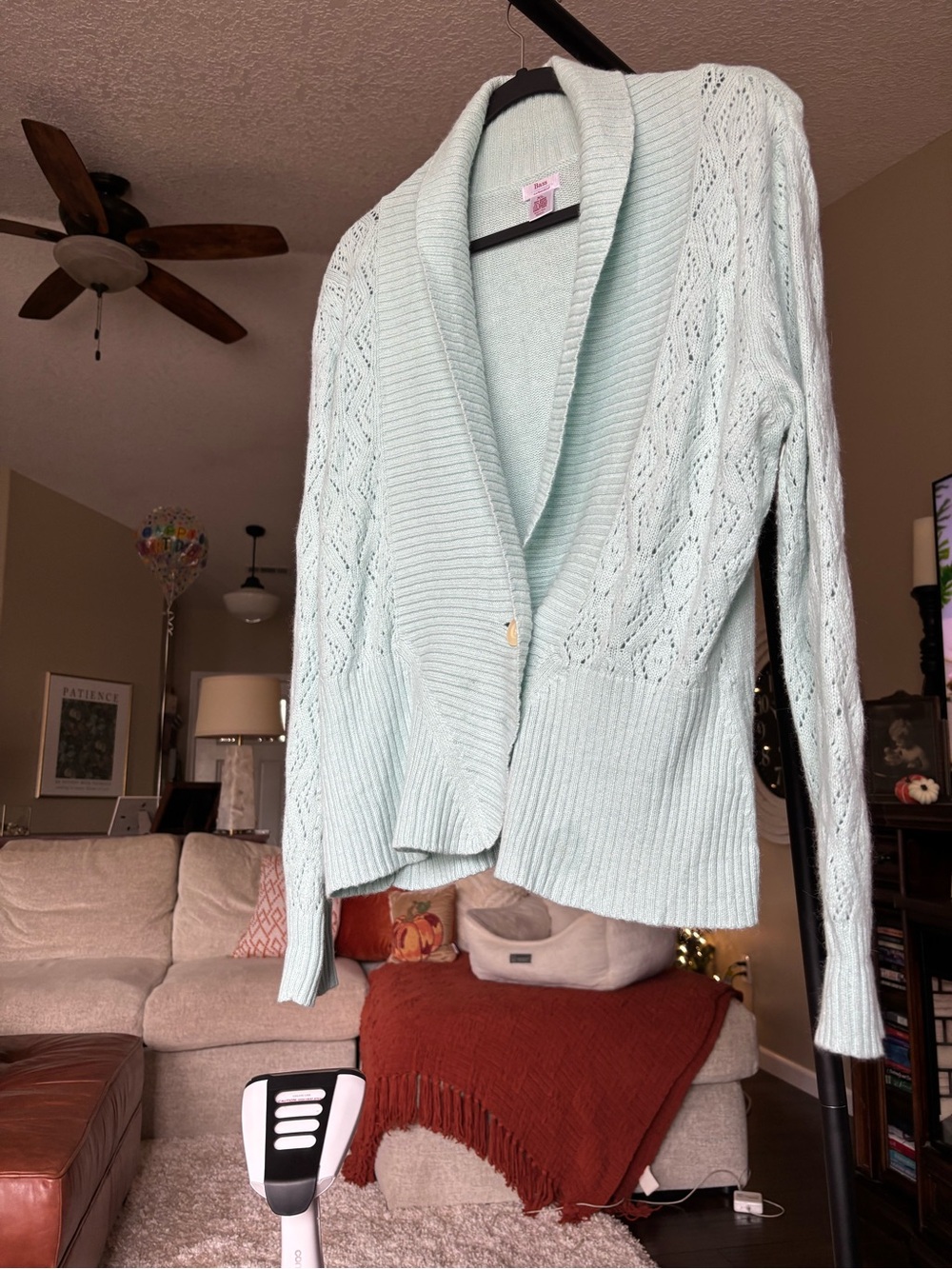 Bass Mint Green Open-Weave Shawl-Collar Cardigan